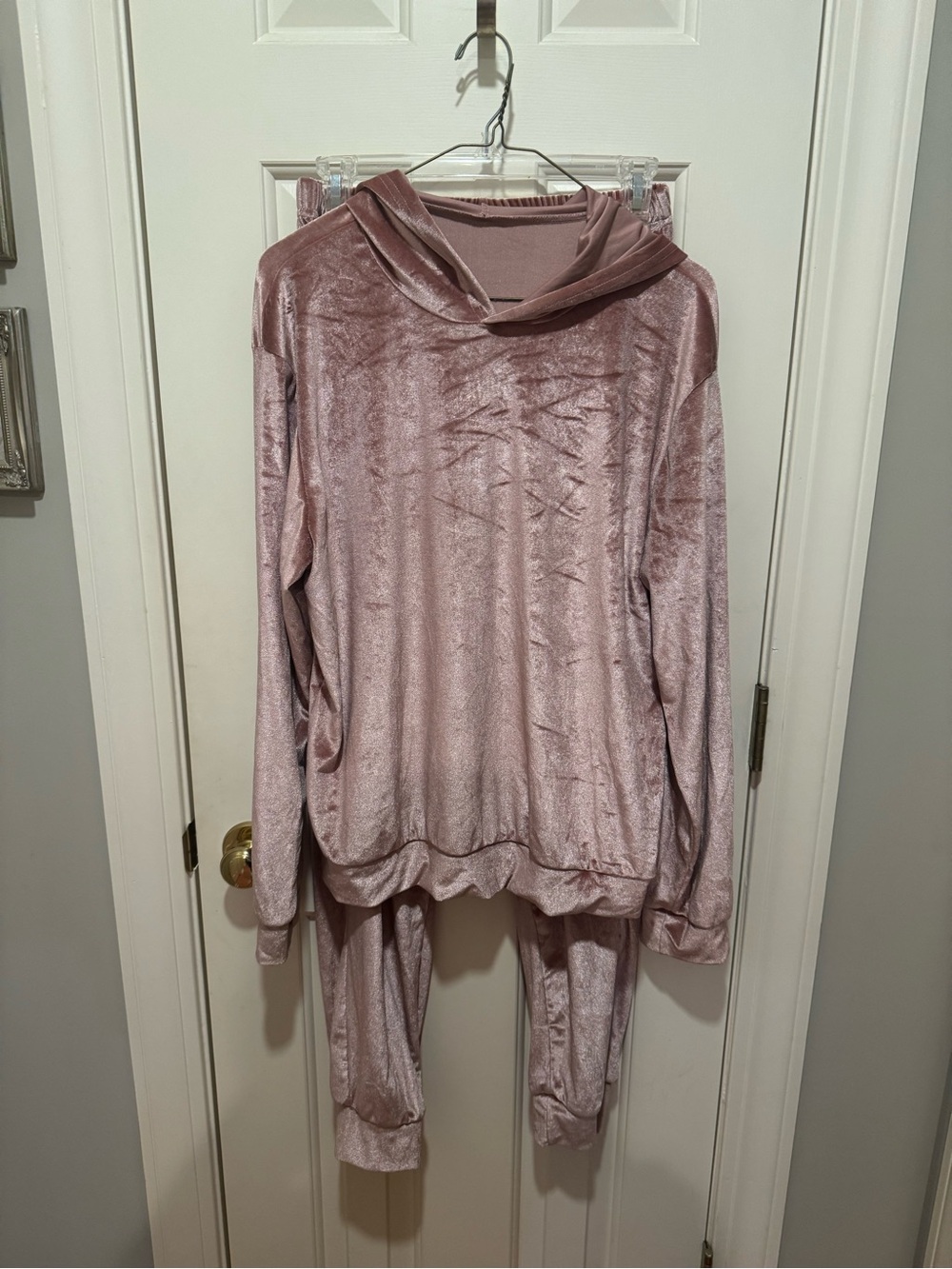 Plush Hooded Velour Lounge Set - Dusty Rose